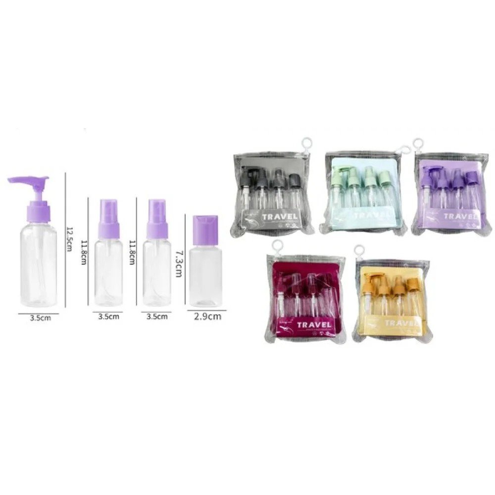 Set de viaje (bomba de 50 ml / 2 botellas con atomizador de 50 ml / tapa blanda de 50 ml) 4 PZA por mayor en Chile