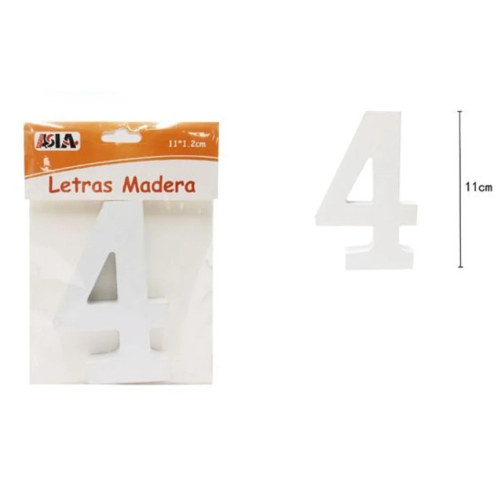 NUMERO 4 DE MADERA BLANCO 11 CM por mayor en Chile