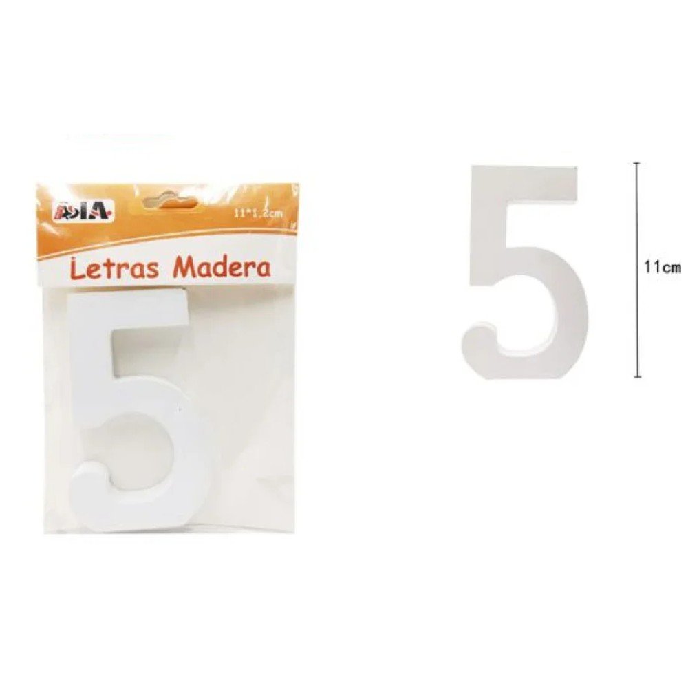 NUMERO 5 DE MADERA BLANCO 11 CM por mayor en Chile