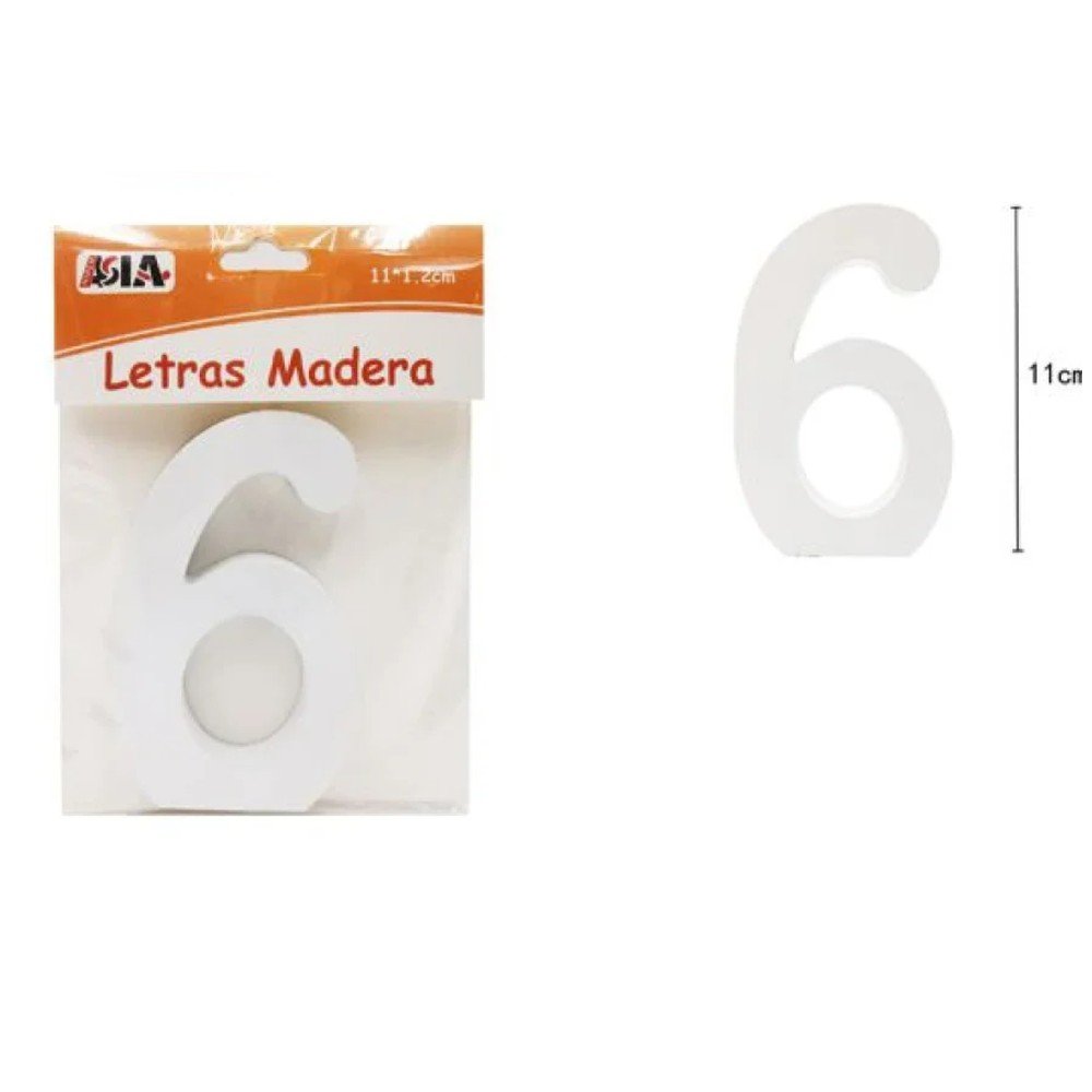 NUMERO 6 DE MADERA BLANCO 11 CM por mayor en Chile