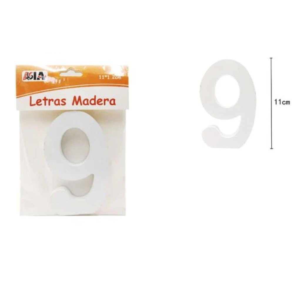 NUMERO 9 DE MADERA BLANCO 11 CM por mayor en Chile