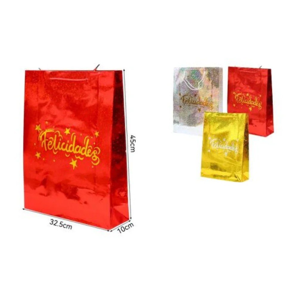BOLSA REGALO LASER FELICIDADES 45 X 32,5 X 10 CM por mayor en Chile