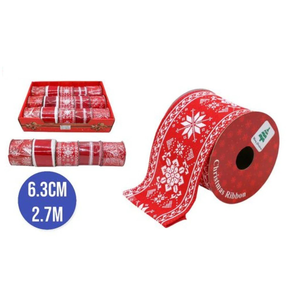 CINTA REGALO TIPO LINO ROJO 6,3 CM X 2,7 METROS-15 pza por mayor en Chile