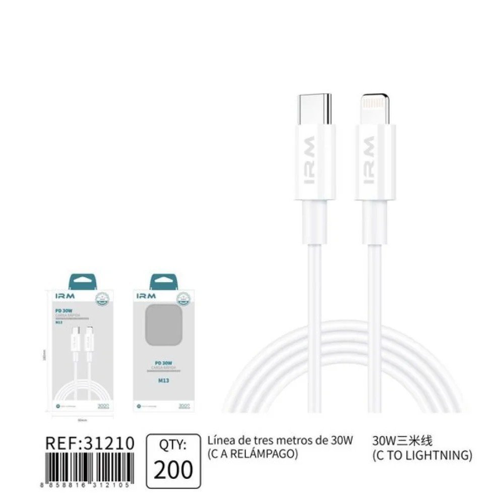 Cable USB-C a Lightning 30W 3 m por mayor en Chile