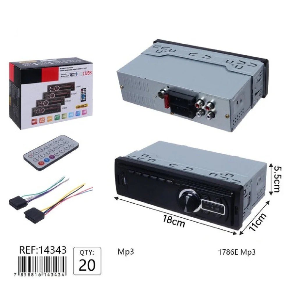 Autoestereo MP3 1786E con Control Remoto 18  x 11 x 5.5 cm por mayor en Chile