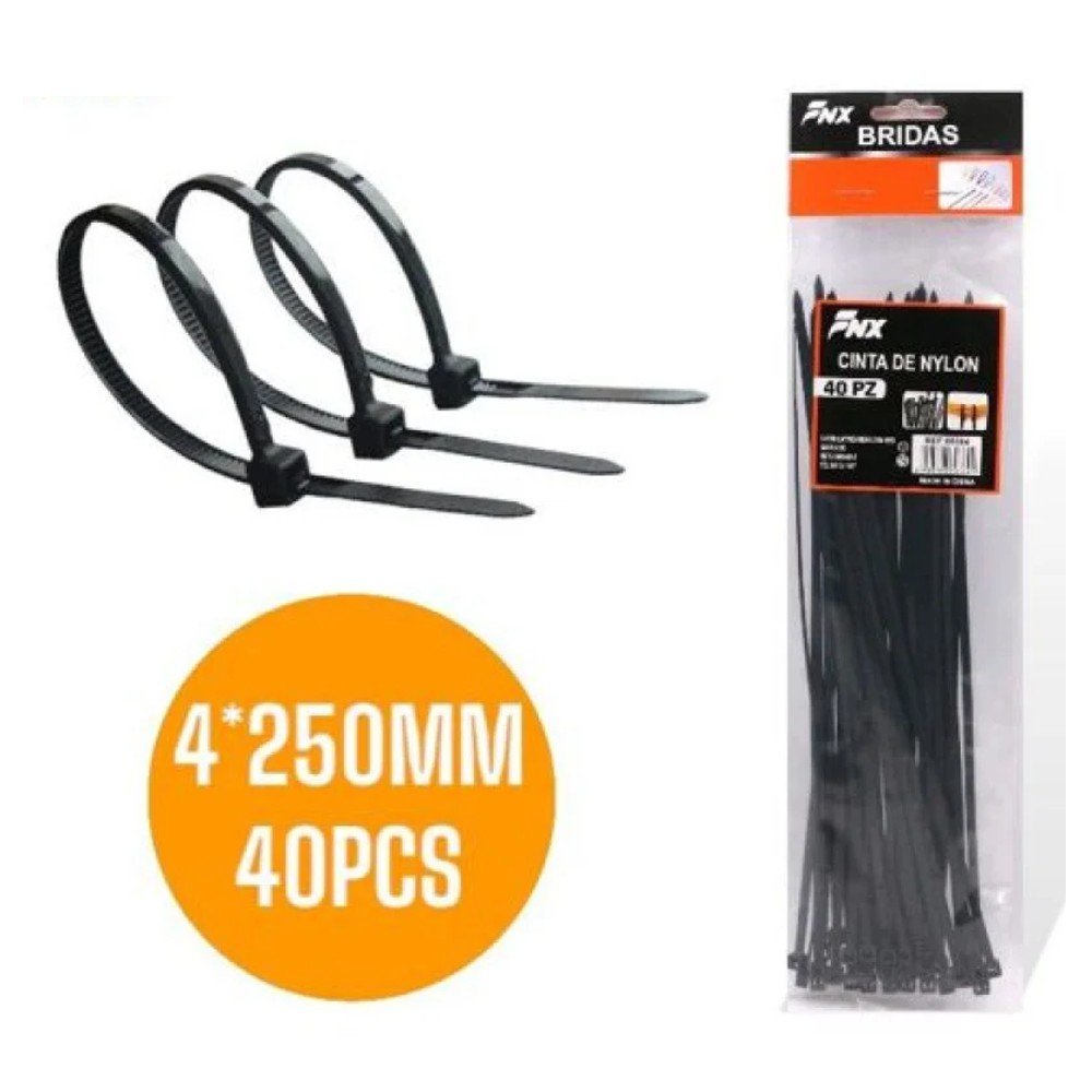 BRIDA CUERDA AMARRE NEGRA 40 PZA-4 X 250 MM por mayor en Chile