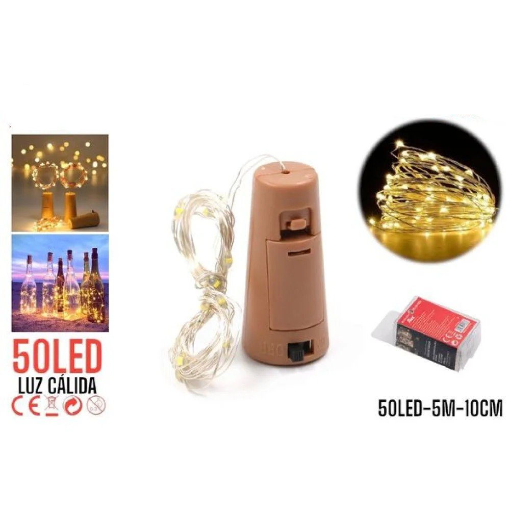 H17 50L LED PILAS CORCHO BOTELLA LUZ CALIDA 50L-12 pza por mayor en Chile