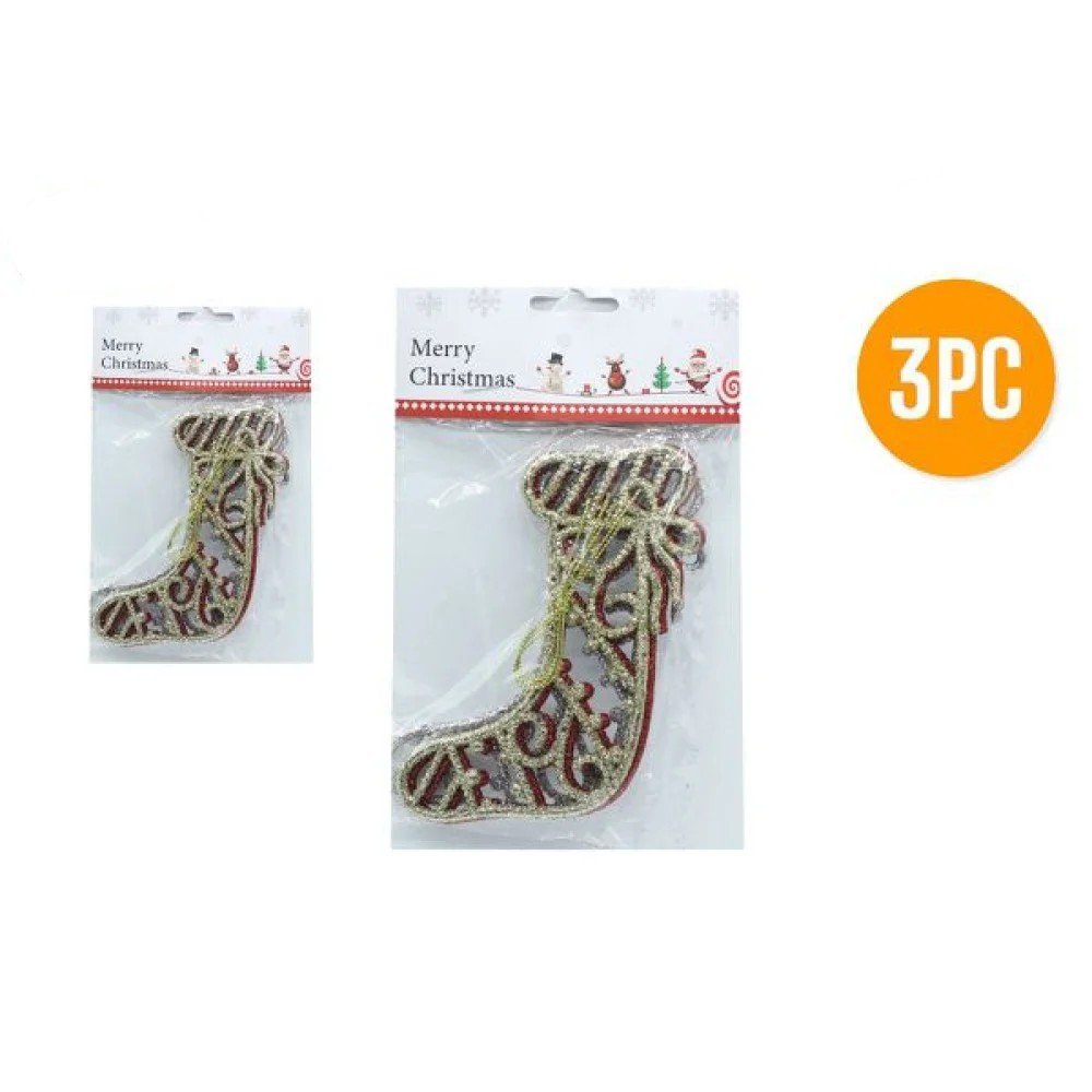 Set de 3 botas navideñas decorativas 12 pza por mayor en Chile