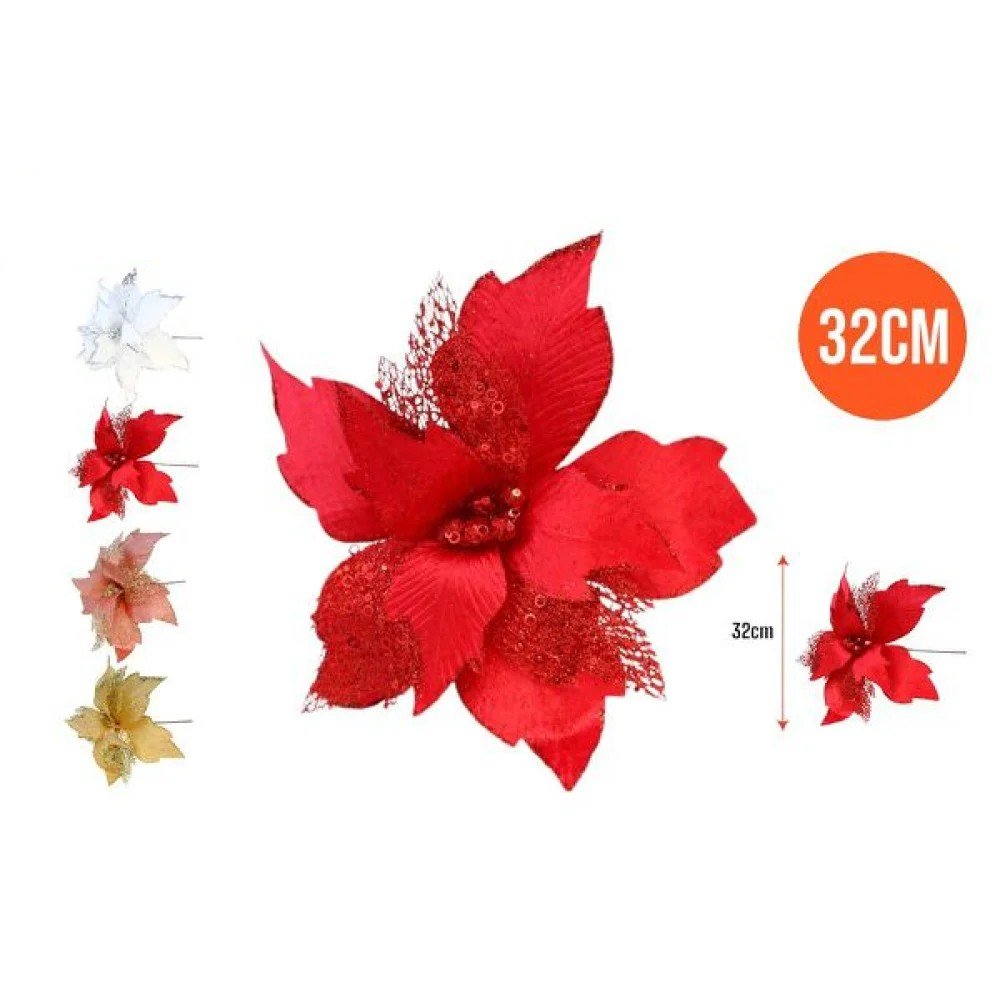 Flor Navideña 32 CM-72 pza por mayor en Chile