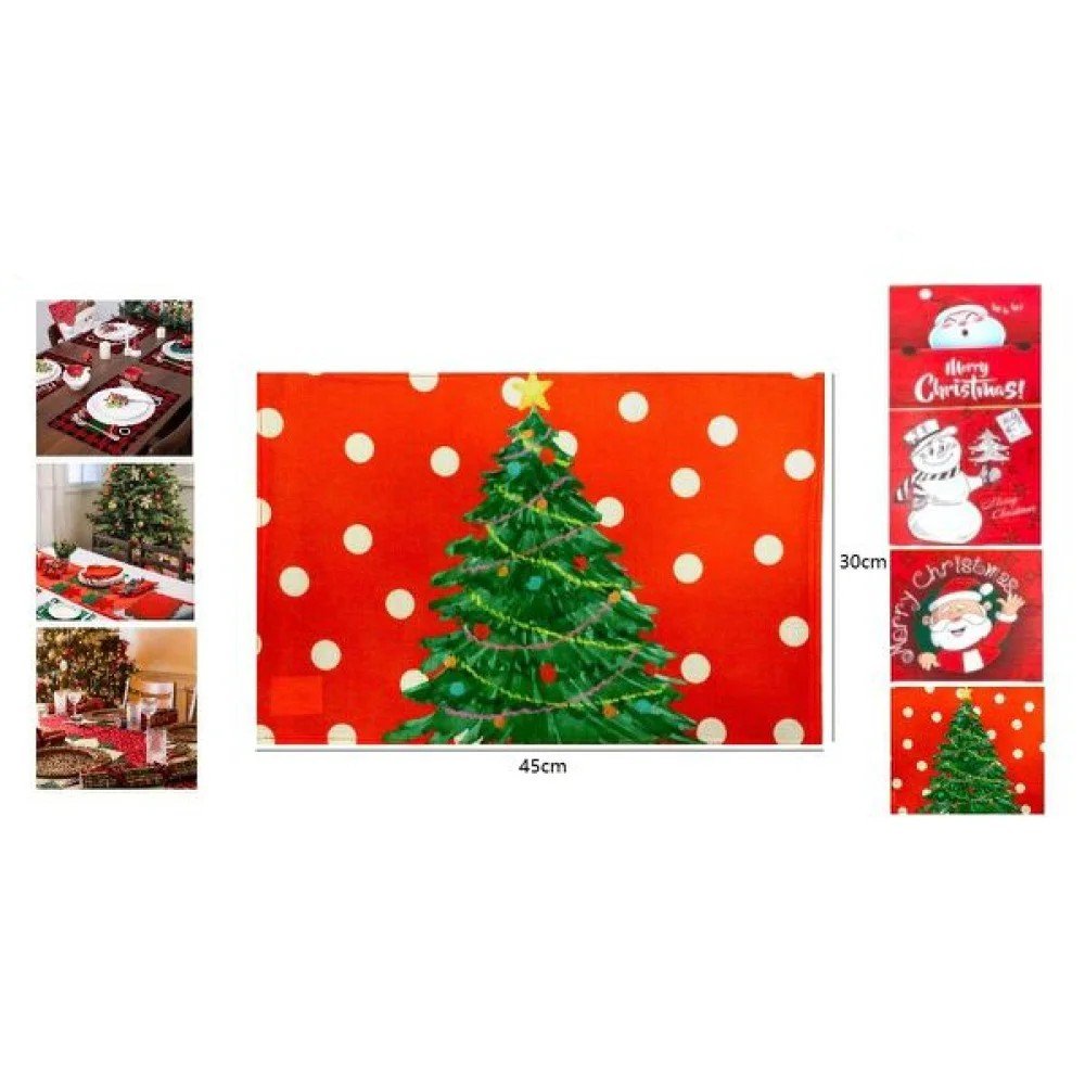 Mantel Navideño Rojo con Árbol 30 X 45 CM-12 pza por mayor en Chile