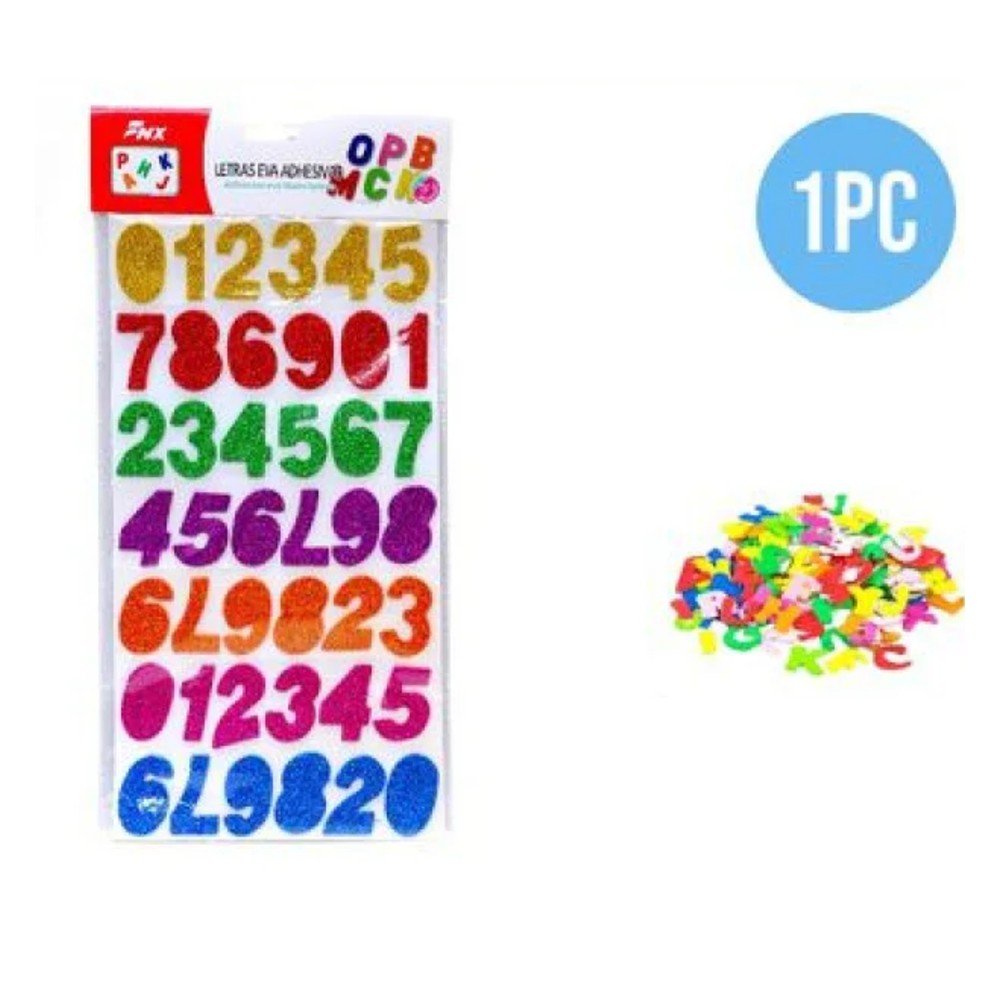 NUMEROS EVA PEGATINA GLITTER 1 PZA por mayor en Chile