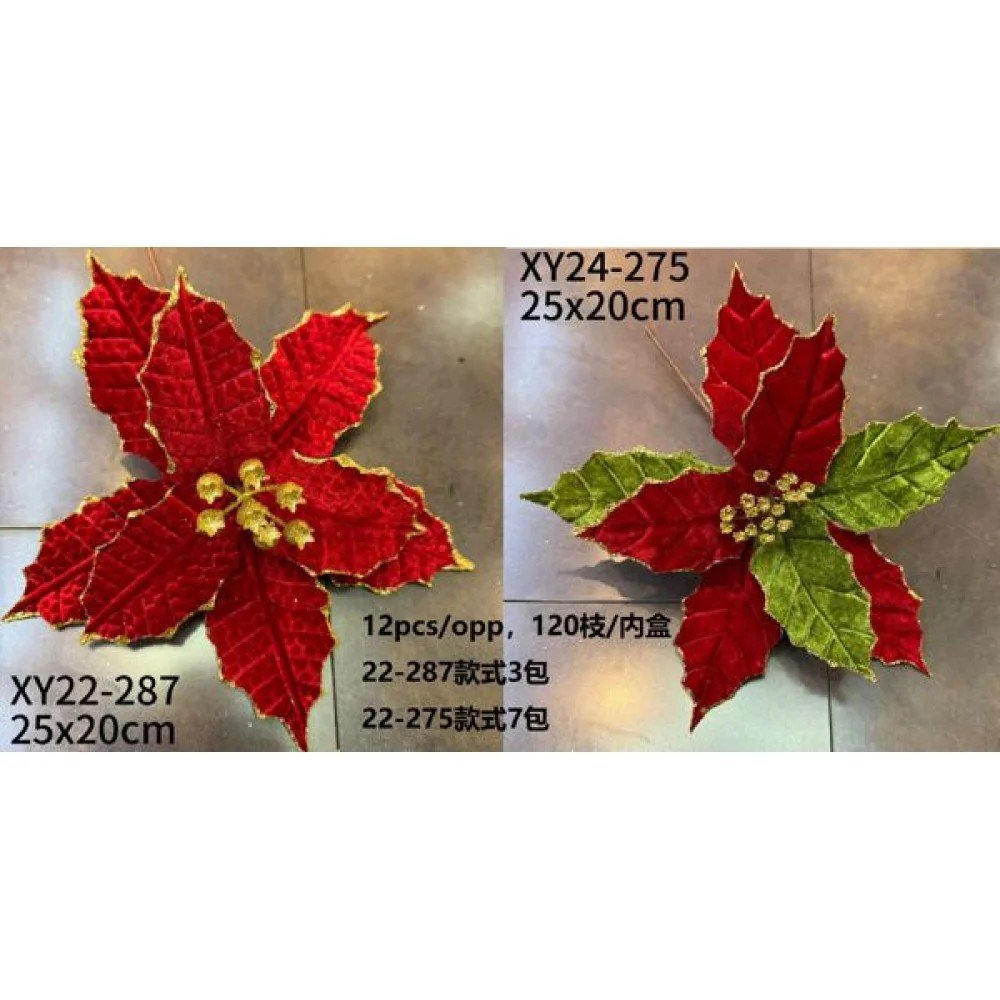 NAVIDAD FLOR 2 CAPAS BORDE DORADO 25 X 20 CM por mayor en Chile