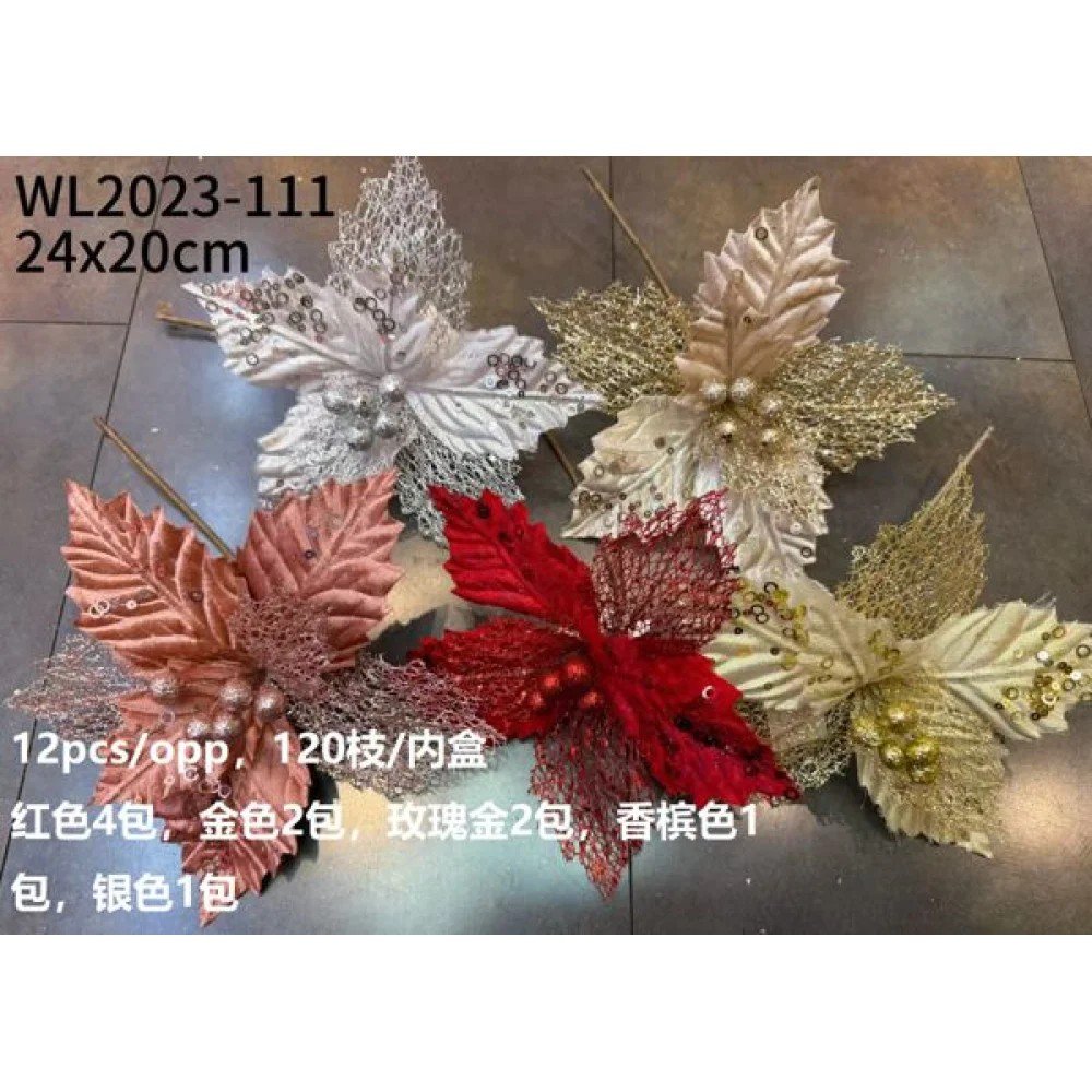 NAVIDAD FLOR 2 CAPAS GLITTER 24 X 20 CM por mayor en Chile