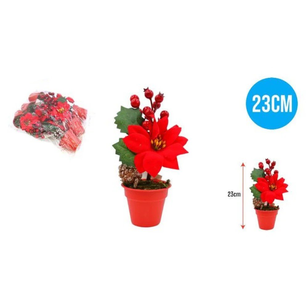 NAVIDAD MACETA FLOR FRUTO ROJA PIÑA 23 cm por mayor en Chile