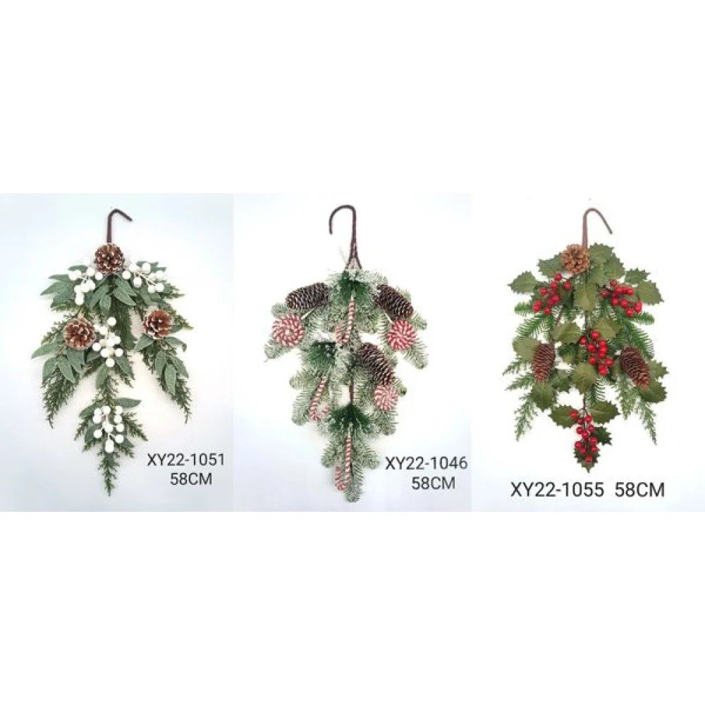 NAVIDAD RAMO COLGANTE CEREZA - Pack 12 unidades 58 cm por mayor en Chile