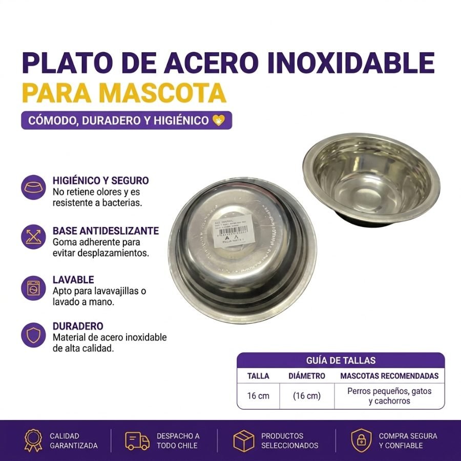 Plato de Acero Inoxidable 16 CM por mayor en Chile