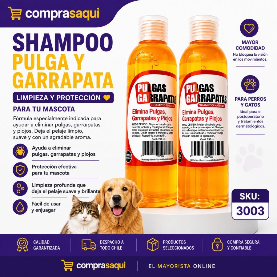 Shampoo Pulga y Garrapata 250 ML por mayor en Chile