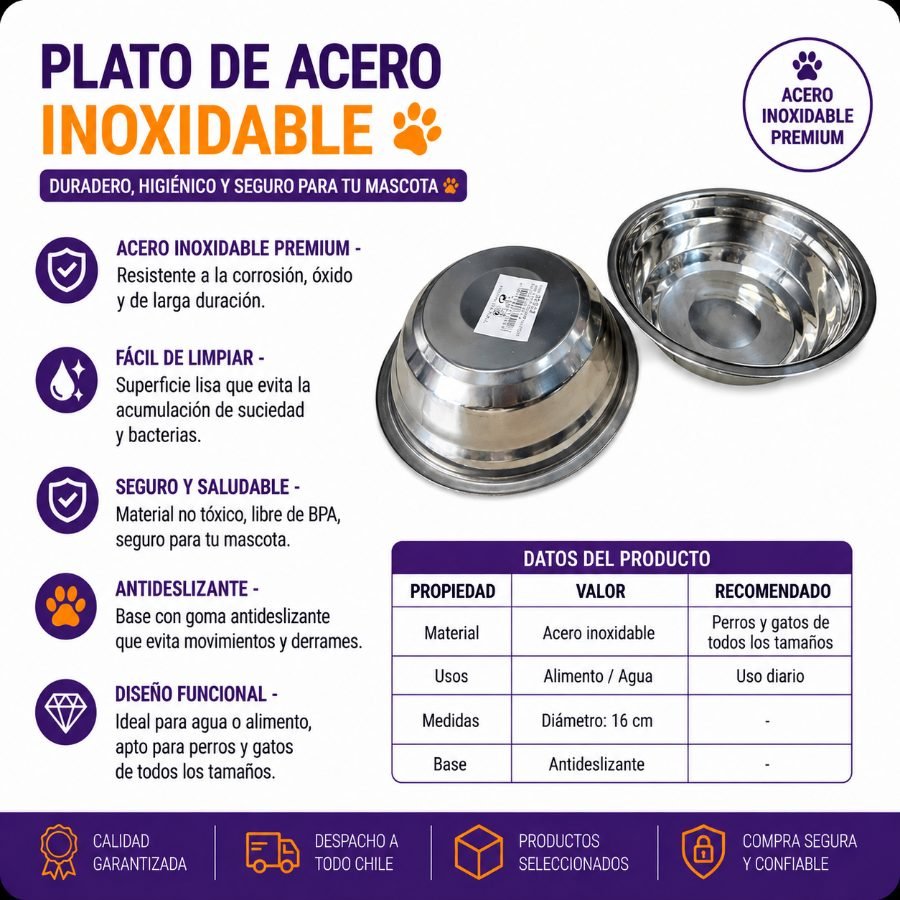 PLATO DE ACERO INOXIDABLE 16 CM por mayor en Chile