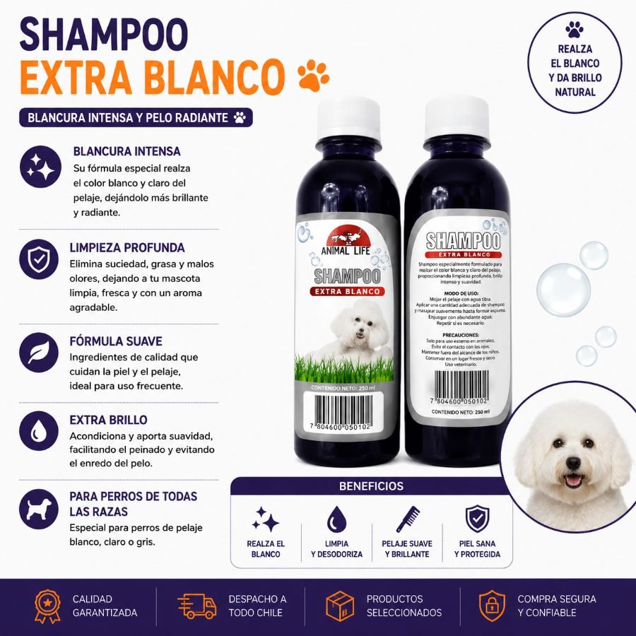 SHAMPOO EXTRA BLANCO  250 ML por mayor en Chile