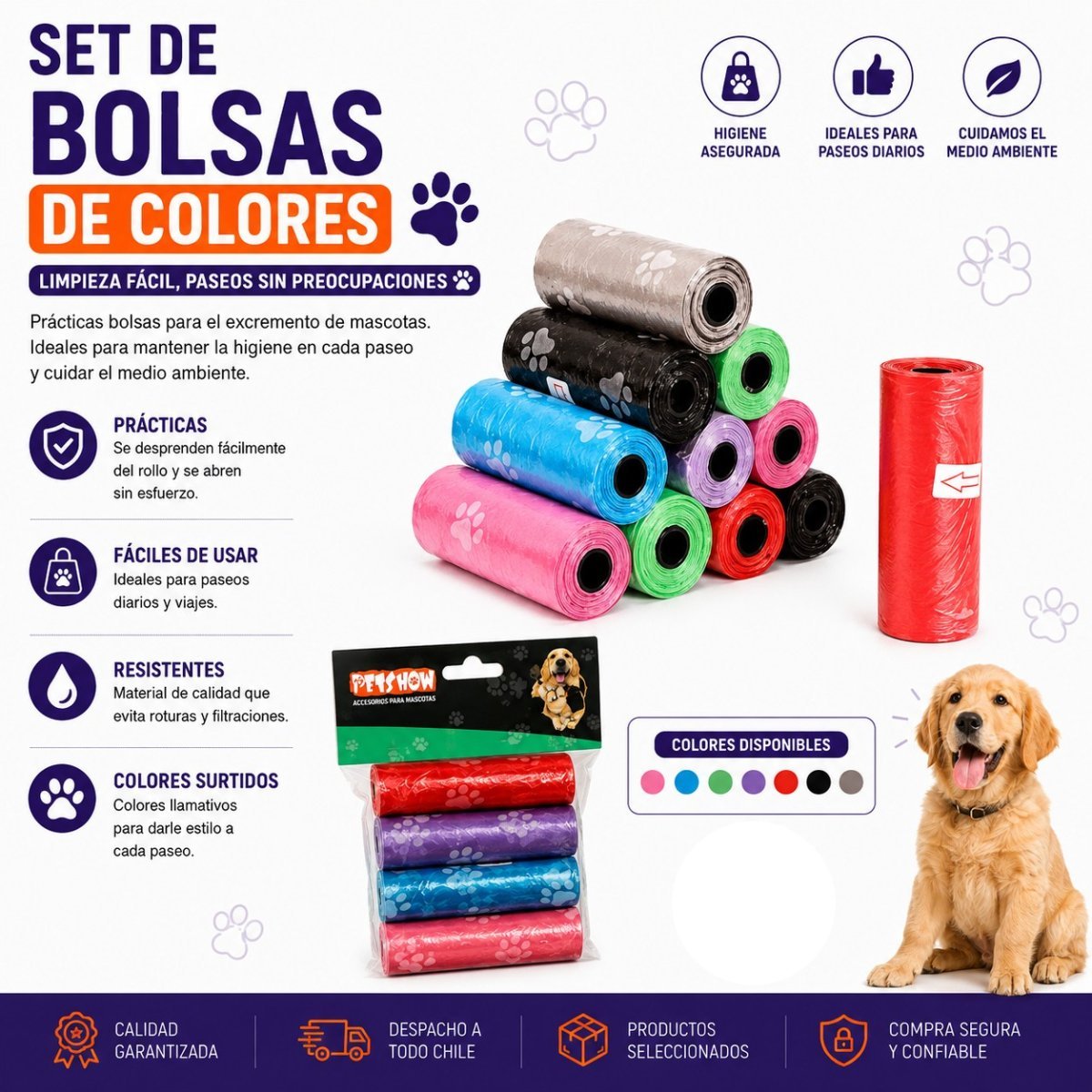 SET BOLSAS DE COLORES 12 pza por mayor en Chile