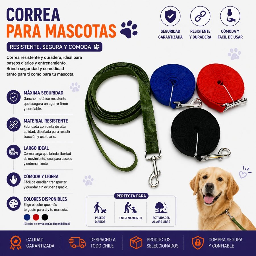 CORREA PARA MASCOTA 3 METROS por mayor en Chile
