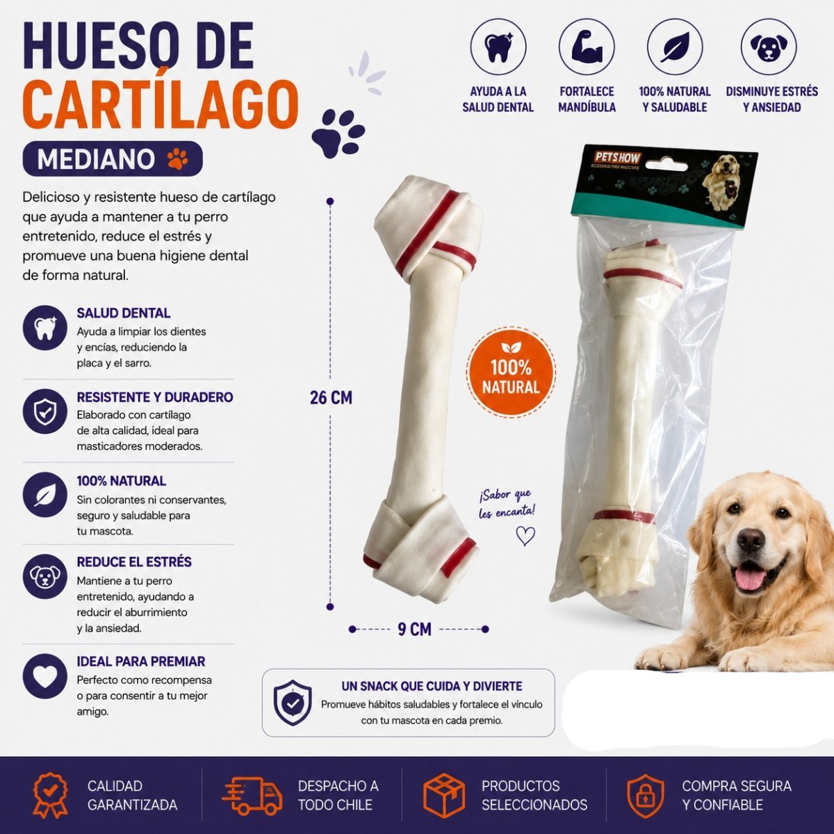 HUESO CARTILAGO MEDIANO 26 X 9 CM por mayor en Chile