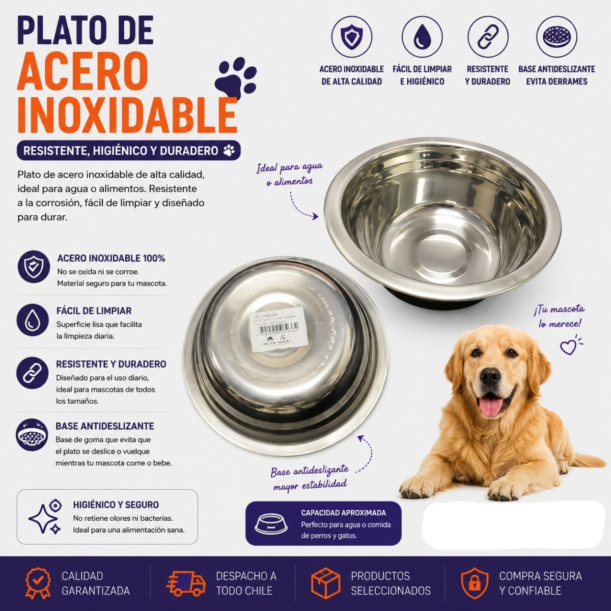 PLATO DE ACERO INOXIDABLE 18 CM por mayor en Chile