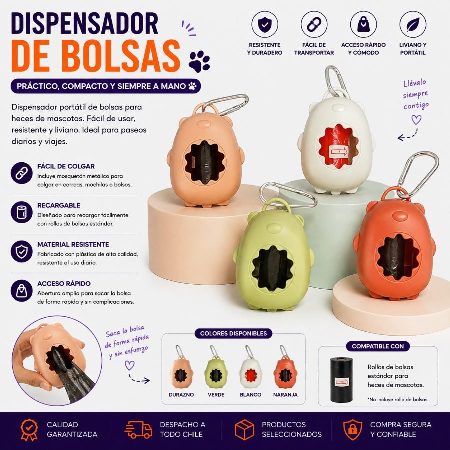 DISPENSADOR+ROLLO BOLSAS 12 pza por mayor en Chile
