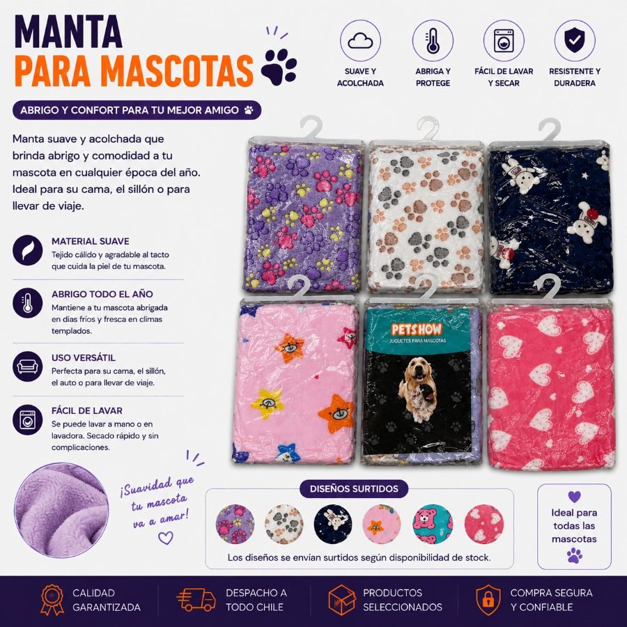 MANTA PARA MASCOTAS TALLA S por mayor en Chile