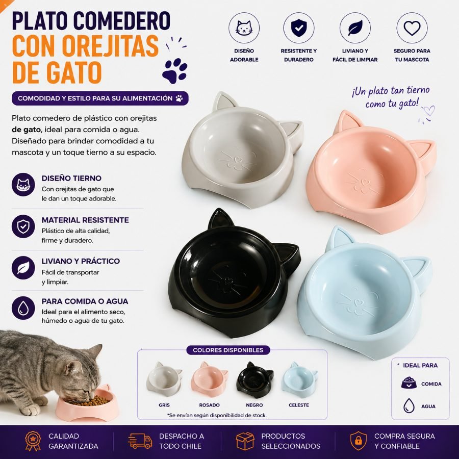 Plato Comedero Plástico con Orejitas de Gato 1 PZA por mayor en Chile