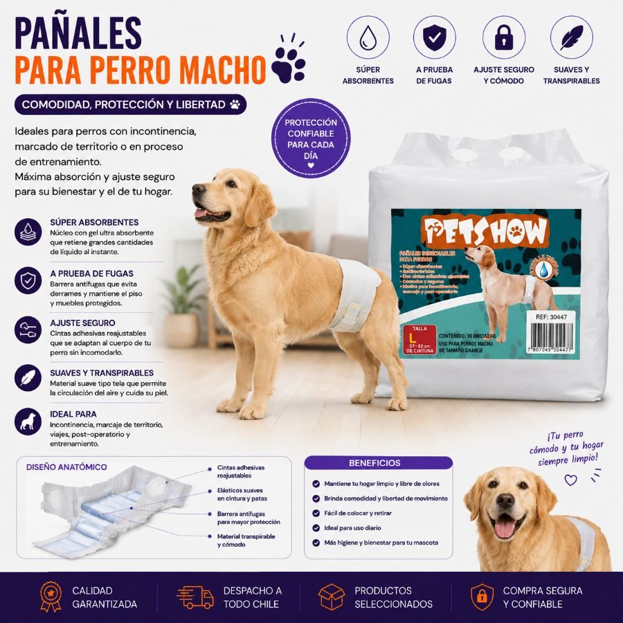 PAÑALES PARA PERRO MACHO TALLA L por mayor en Chile