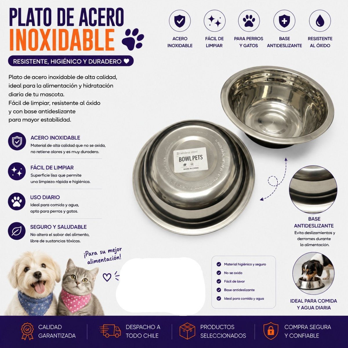 PLATO DE ACERO INOXIDABLE 22 CM por mayor en Chile
