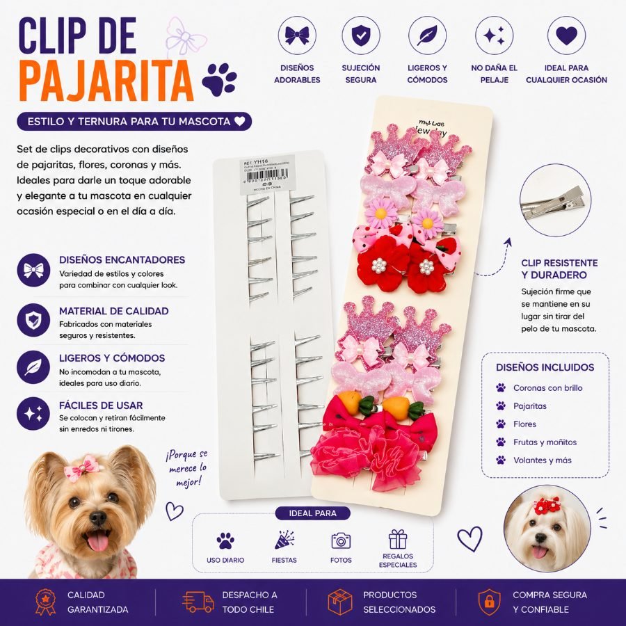 CLIP DE PAJARITA 12 PZA por mayor en Chile