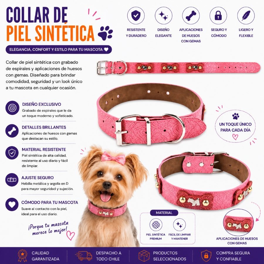 Collar de Piel Sintética con Grabado de Espirales, Aplicaciones de Huesos con Gemas y Banda de 3.0 cm 1 PZA por mayor en Chile