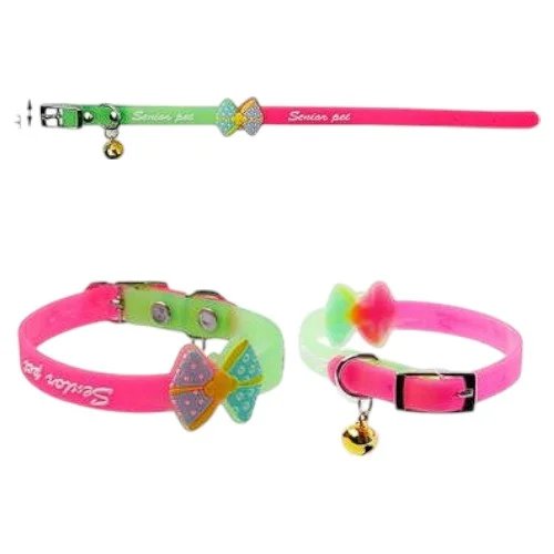 Collar de silicona flexible para gatos con lazo decorativo neón y cascabel de seguridad mayorista — imagen 2