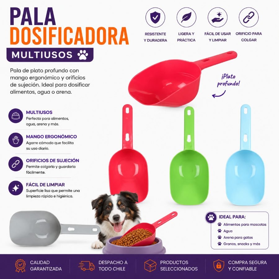 Pala Dosificadora Multiusos de Plato Profundo con Mango Ergonómico y Orificios de Sujeción 20,5 X 7,5 CM por mayor en Chile