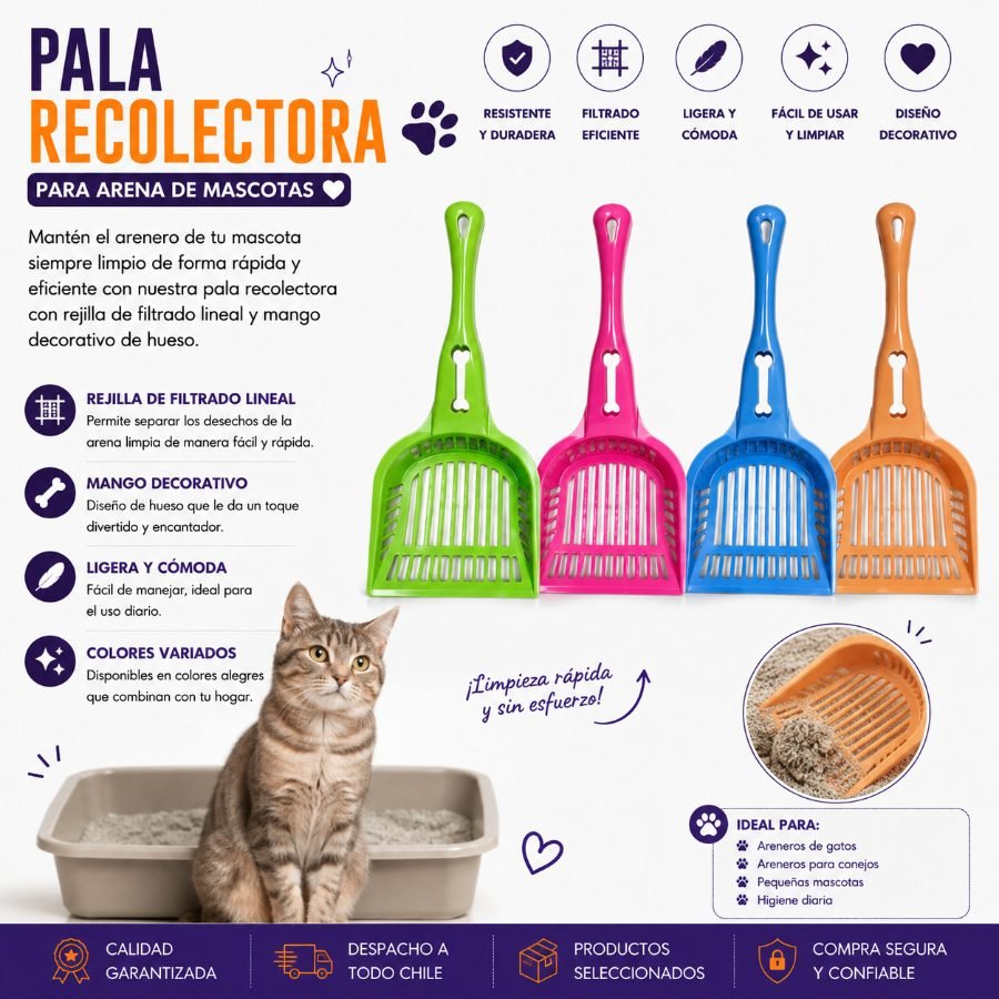 Pala Recolectora de Arena para Mascotas con Rejilla de Filtrado Lineal y Mango Decorativo de Hueso 1 PZA por mayor en Chile