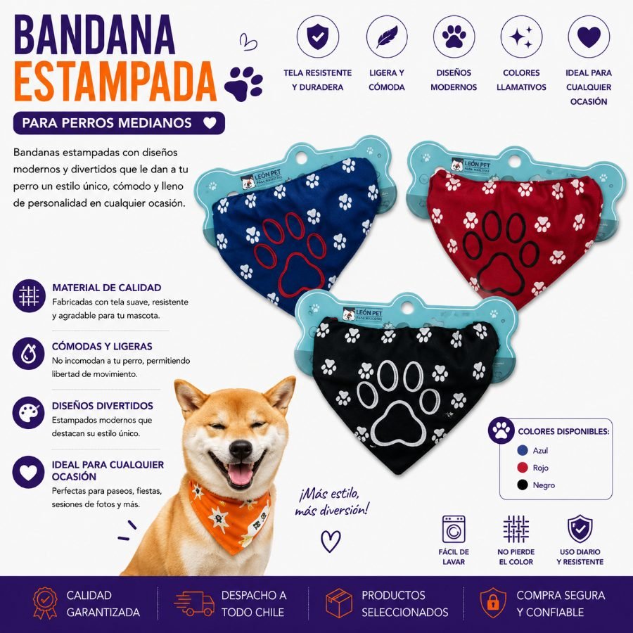 Bandana Mediana Estampada para Perros 1 PZA por mayor en Chile