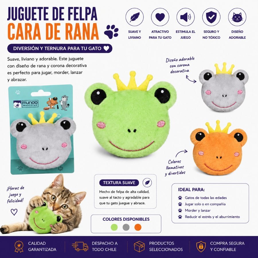 Juguete de Felpa para Gatos con Diseño de Cara de Rana, Corona Decorativa y Textura Suave 10,5 X 9,5 CM por mayor en Chile