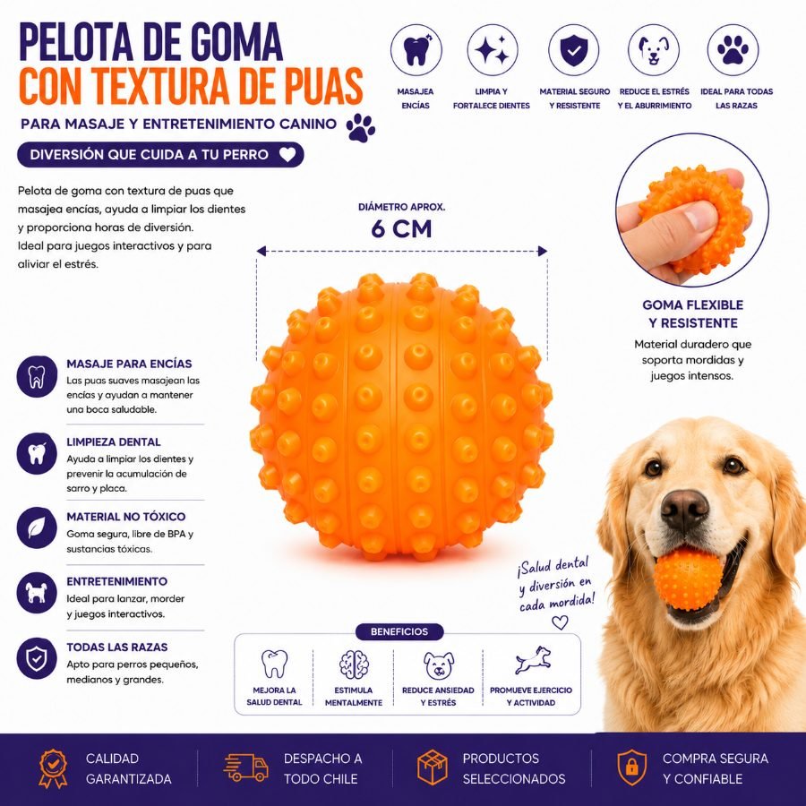 Pelota de Goma con Textura de Púas para Masaje y Entretenimiento Canino 6cm por mayor en Chile