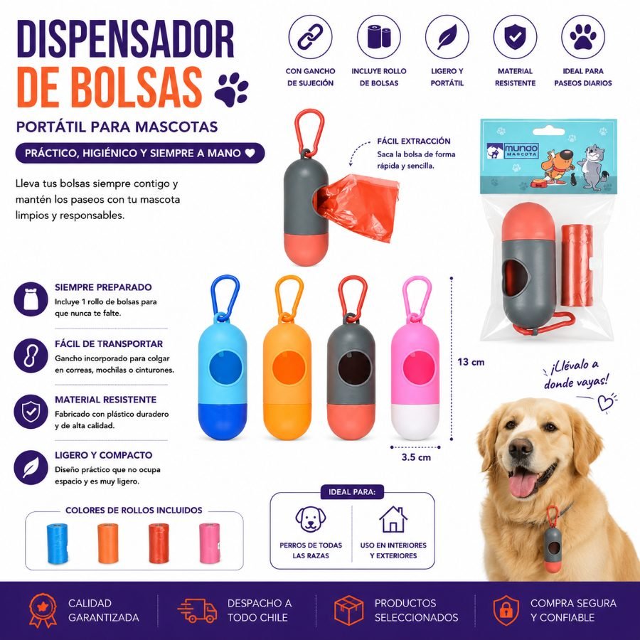 DISPENSADOR DE BOLSAS 13 X 3,5 CM por mayor en Chile
