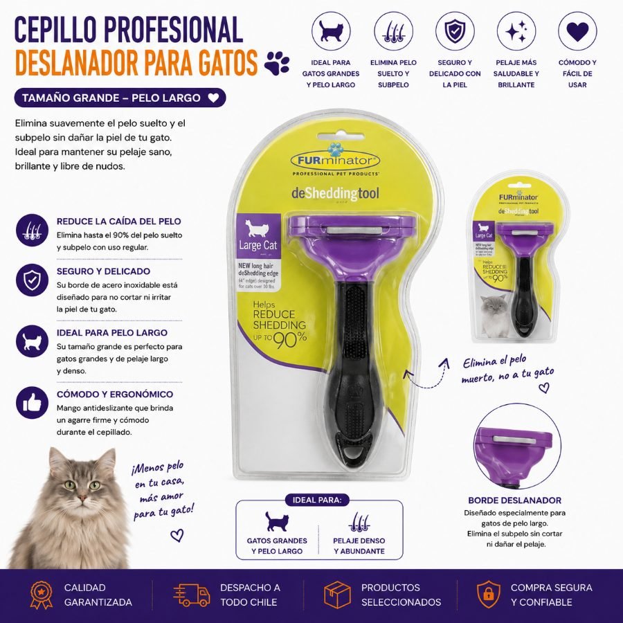 Cepillo Profesional Deslanador para Gatos de Tamaño Grande y Pelo Largo 1 PZA por mayor en Chile