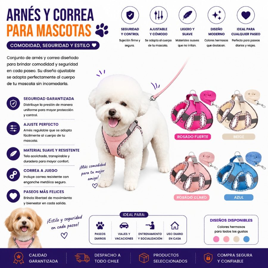 Arnés y Correa para Mascotas TALLA L por mayor en Chile