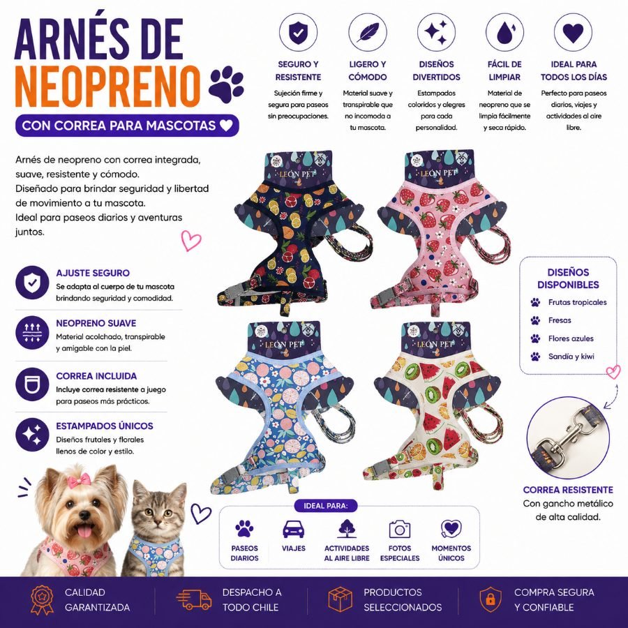 Arnés de Neopreno con Correa para Mascotas TALLA S por mayor en Chile