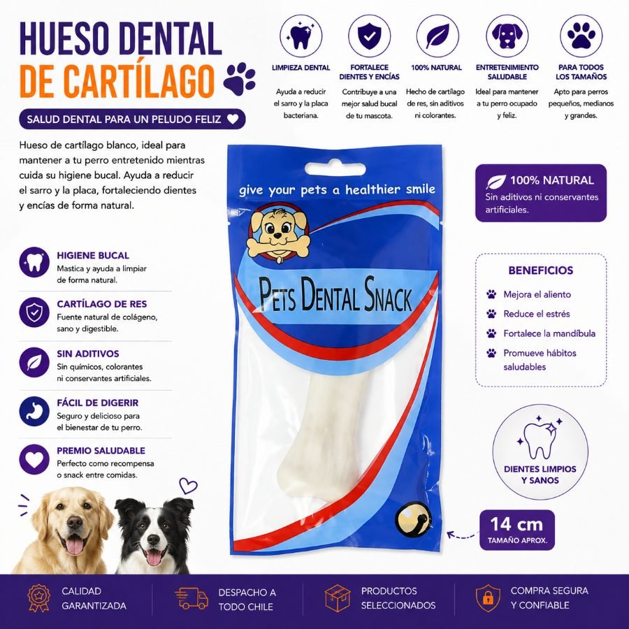 Hueso de Cartílago Blanco Dental para Perros 14cm 14 x 4.5 cm por mayor en Chile
