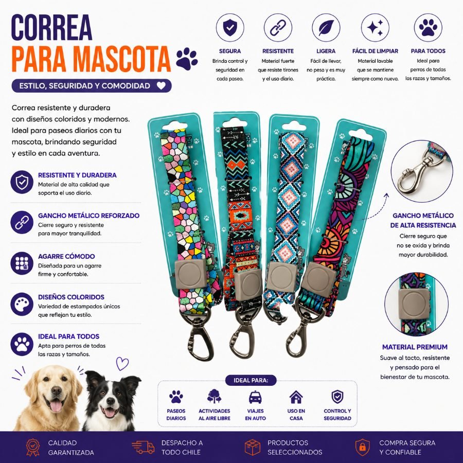 CORREA PARA MASCOTA 2,5 X 120 CM por mayor en Chile