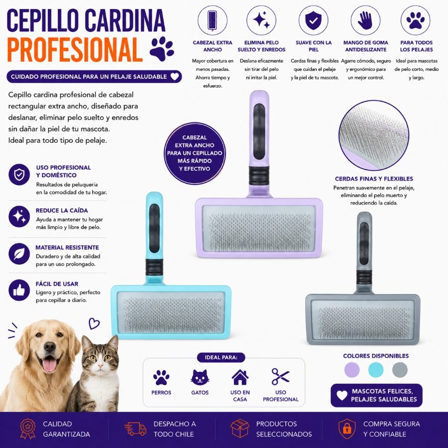 Cepillo Cardina Profesional de Cabezal Rectangular Extra Ancho con Mango de Goma Antideslizante 17,5 X 12,5 CM por mayor en Chile