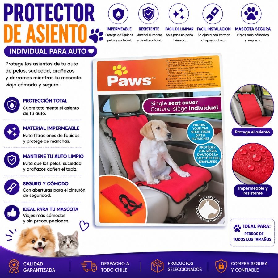 Protector de Asiento Individual para Auto - Funda Impermeable para Transporte de Mascotas 1 PZA por mayor en Chile