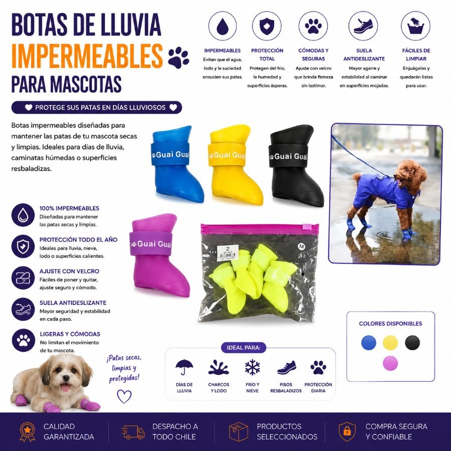 Botas de Lluvia Impermeables para Mascotas 5 X 5 CM por mayor en Chile