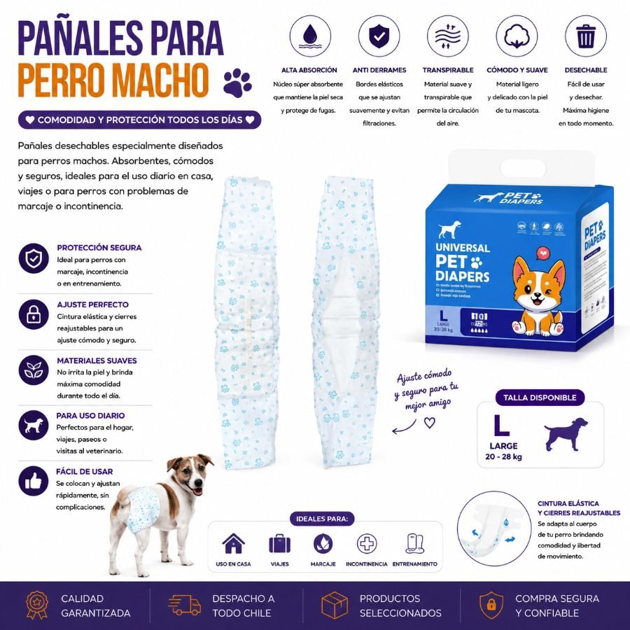 PAÑALES PARA PERRO-MACHO TALLA L por mayor en Chile
